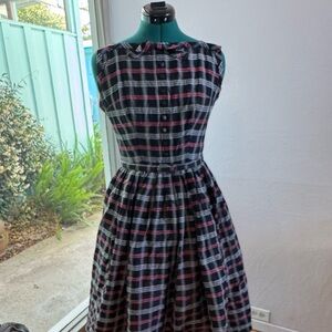 Vintage 50’s Plaid Sleeveless Dress with Belt - S